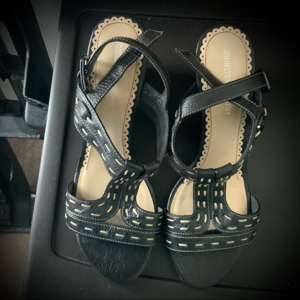 Black and khaki👡wedge sandals. 7.5 EUC❗️